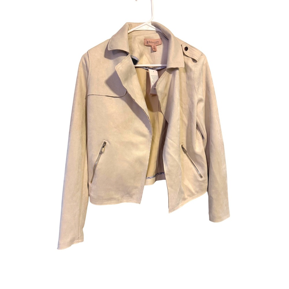 Philosophy Republic Clothing Faux Leather Moto Jacket Light Stone Beige Small NW